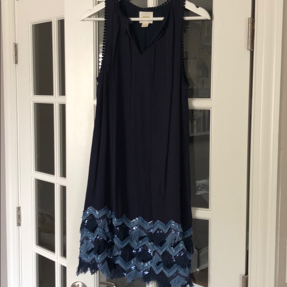 Navy and blue sequin dress from Anthropologie